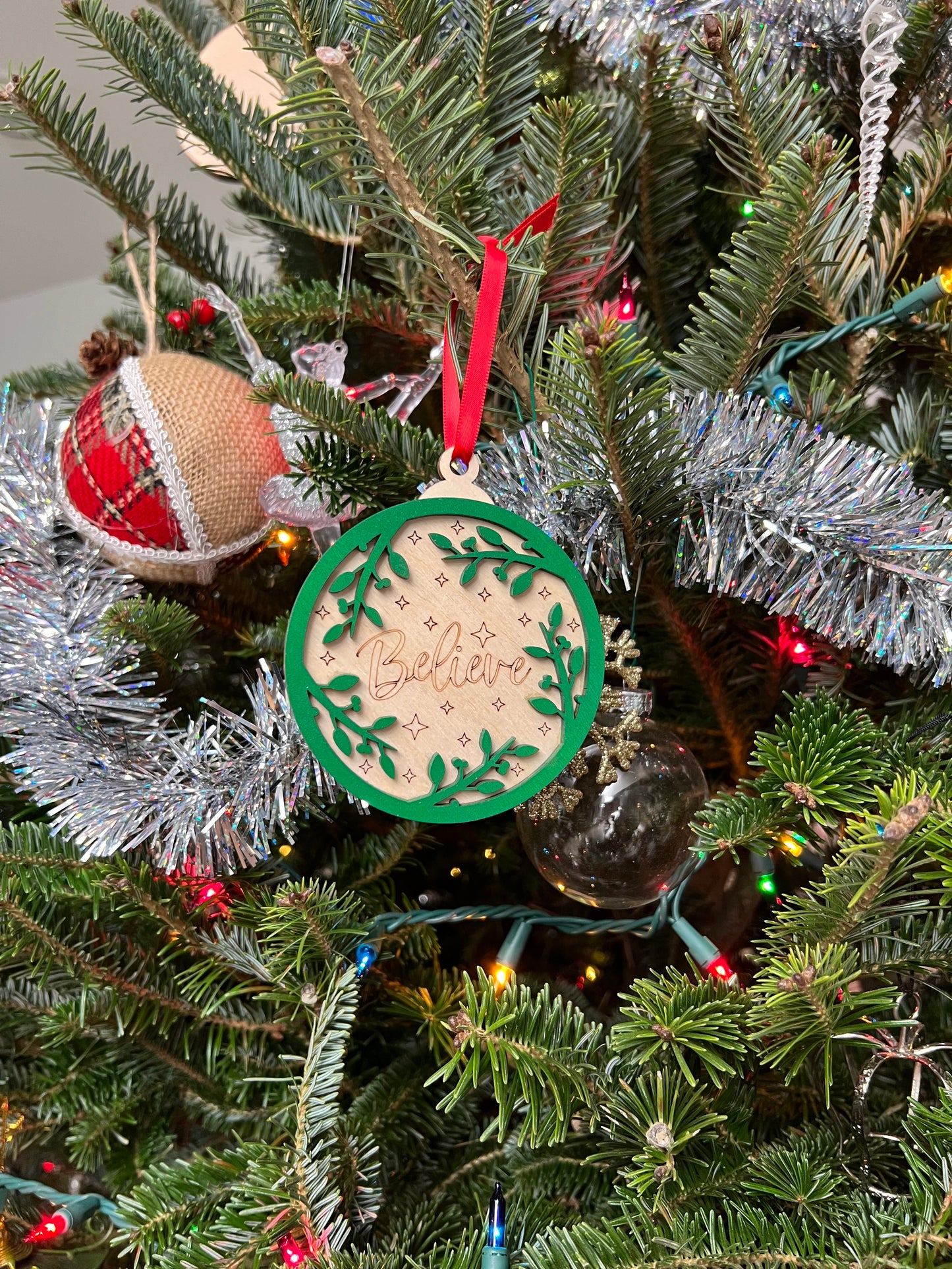 Believe 3D Ornament | Birch and Color | Laser Cut and Engraved | Personalized