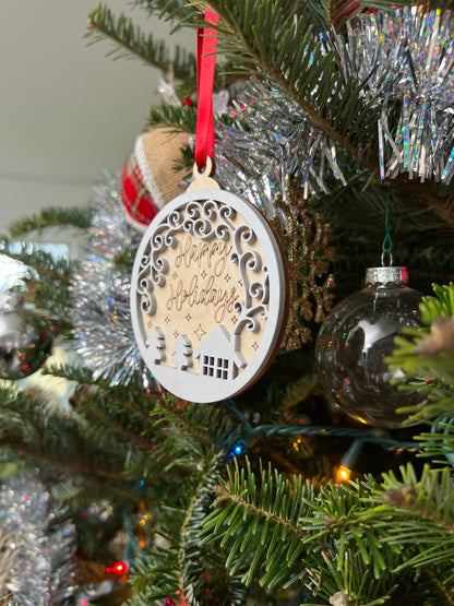 Happy Holidays 3D Ornament | Birch and Color | Laser Cut and Engraved | Personalized