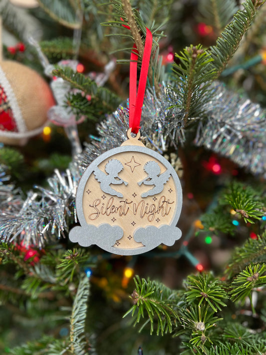 Silent Night 3D Ornament | Birch and Color | Laser Cut and Engraved | Personalized