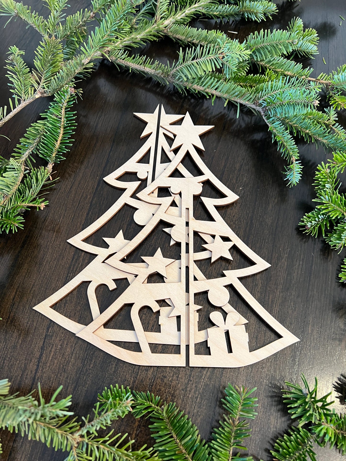 Laser Cut Wooden Christmas Tree | Present, Candy Cane and Star