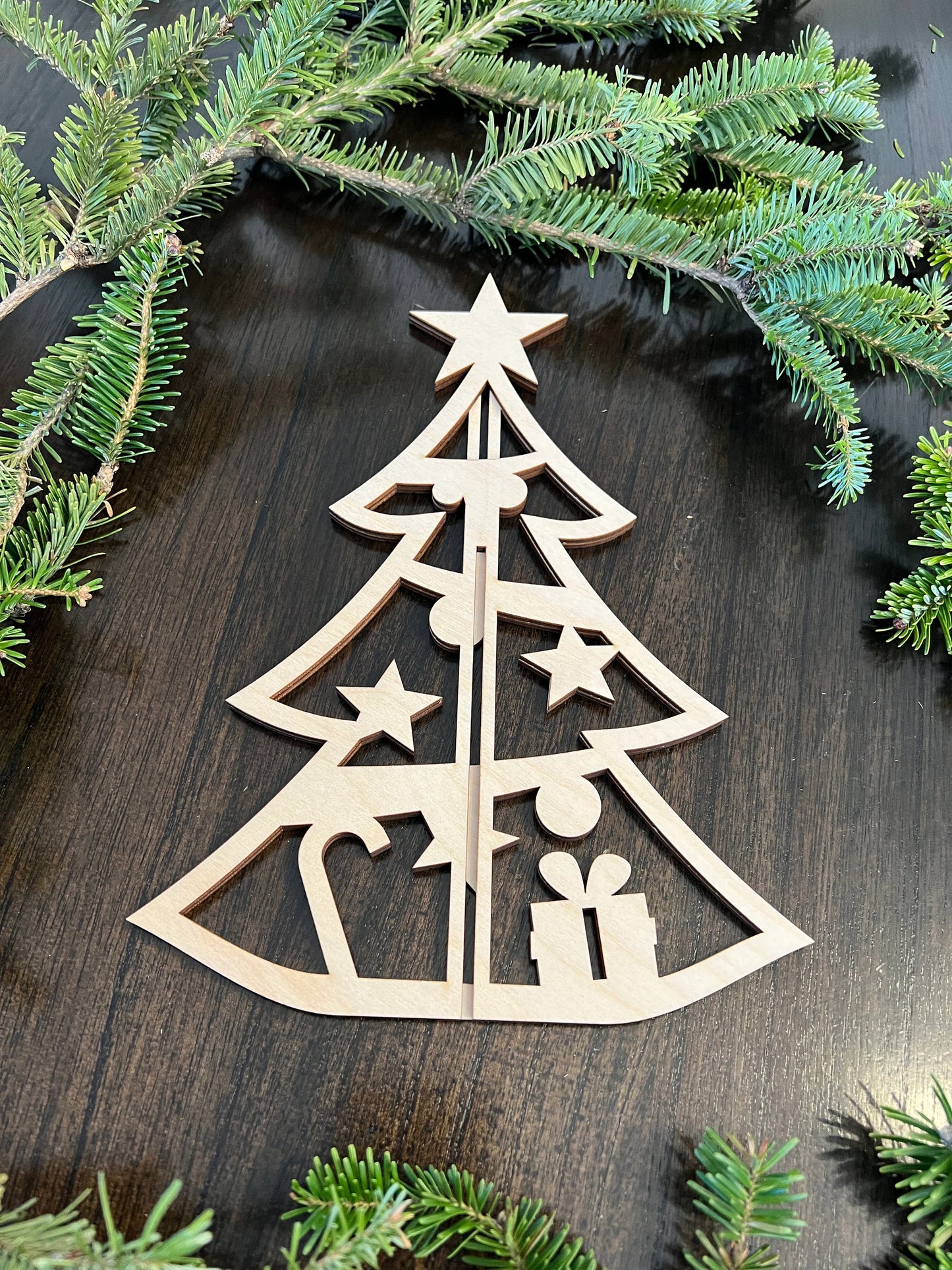 Laser Cut Wooden Christmas Tree | Present, Candy Cane and Star