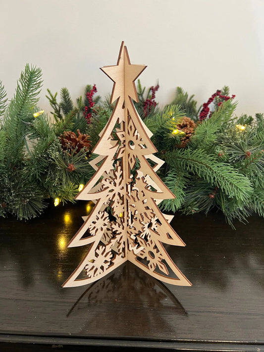 Laser Cut Wooden Christmas Tree | Inverted Snowflakes