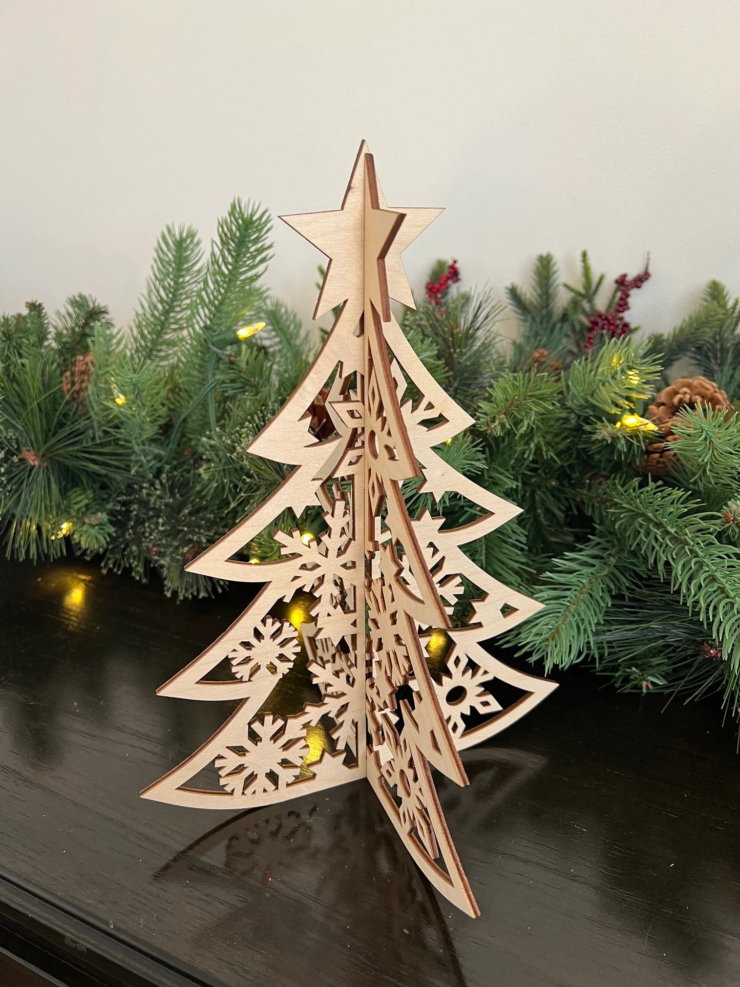 Laser Cut Wooden Christmas Tree | Inverted Snowflakes