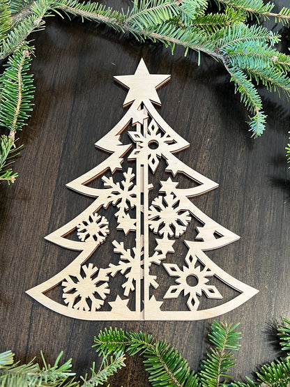 Laser Cut Wooden Christmas Tree | Inverted Snowflakes