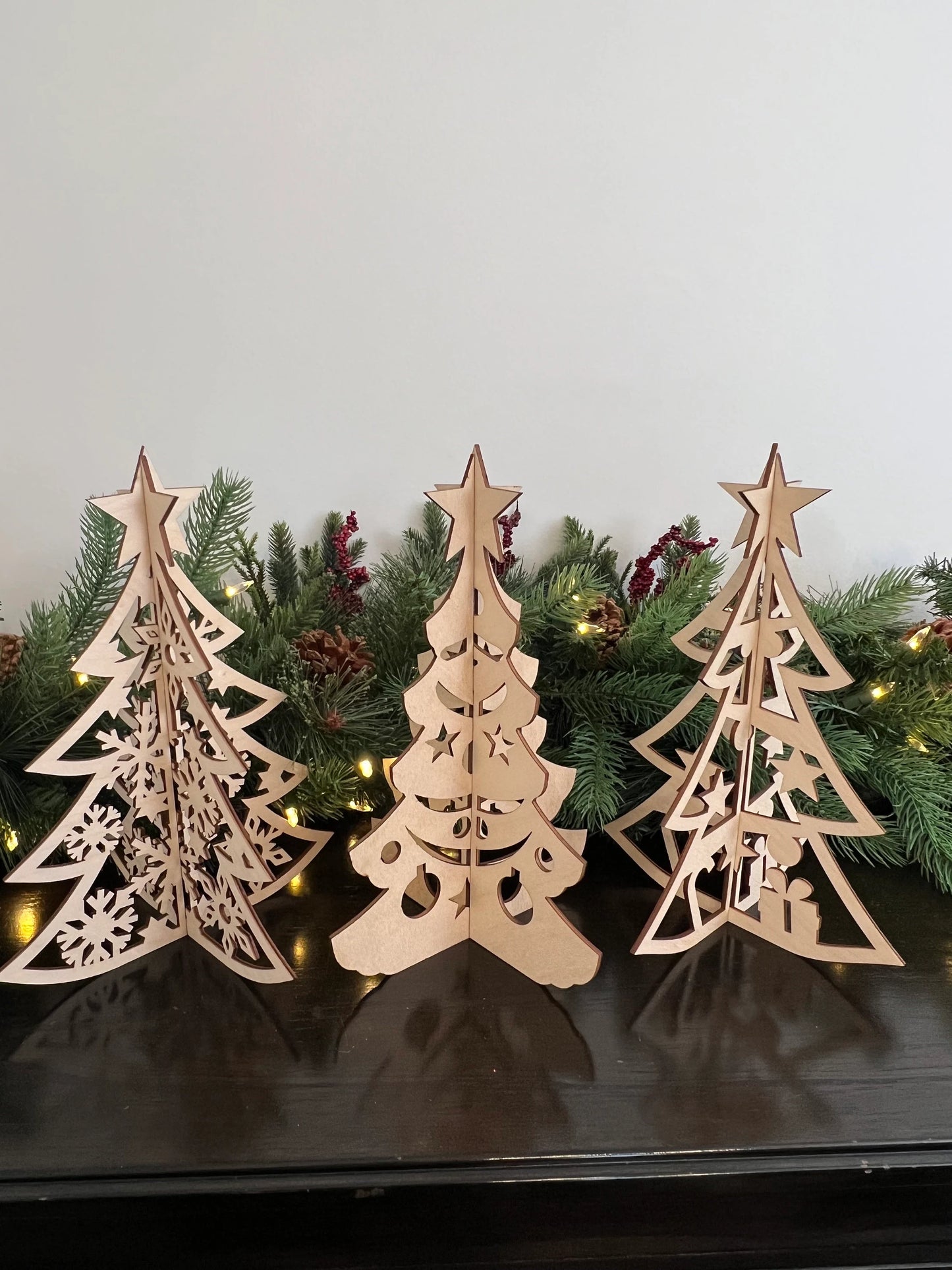 Laser Cut Wooden Christmas Tree | Inverted Snowflakes