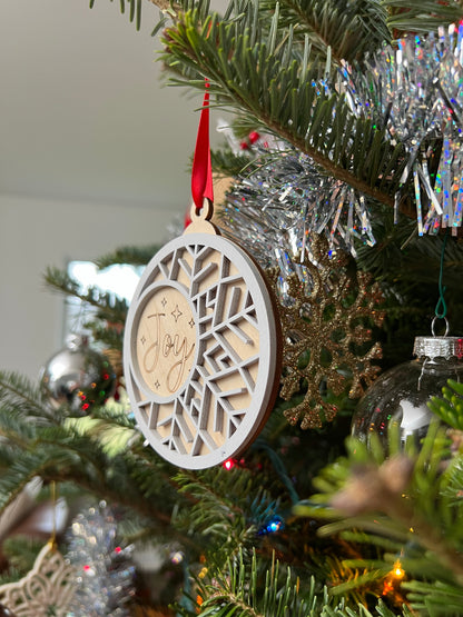 Joy 3D Ornament | Birch and Color | Laser Cut and Engraved | Personalized