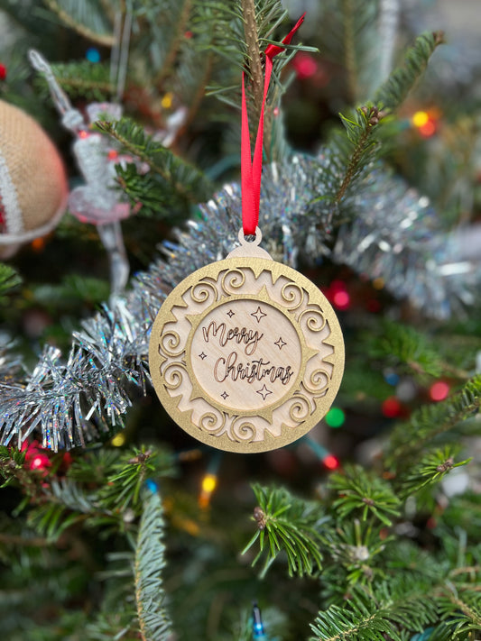 Merry Christmas 3D Ornament | Birch and Color | Laser Cut and Engraved | Personalized