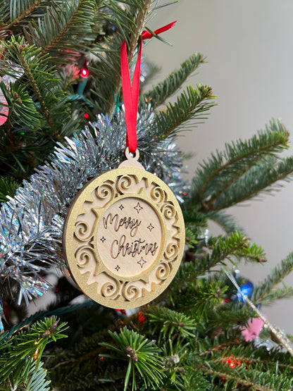 Merry Christmas 3D Ornament | Birch and Color | Laser Cut and Engraved | Personalized