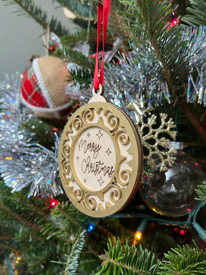 Merry Christmas 3D Ornament | Birch and Color | Laser Cut and Engraved | Personalized