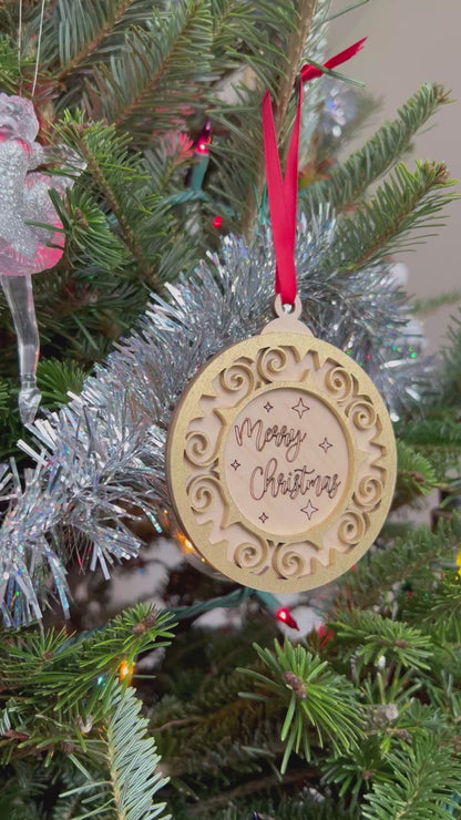 Merry Christmas 3D Ornament | Birch and Color | Laser Cut and Engraved | Personalized