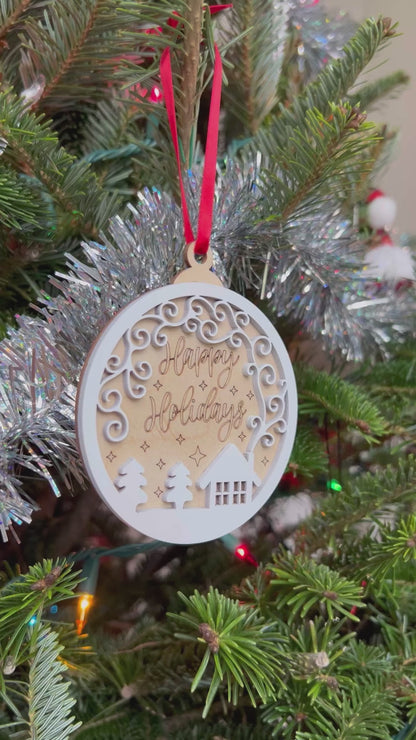 Happy Holidays 3D Ornament | Birch and Color | Laser Cut and Engraved | Personalized