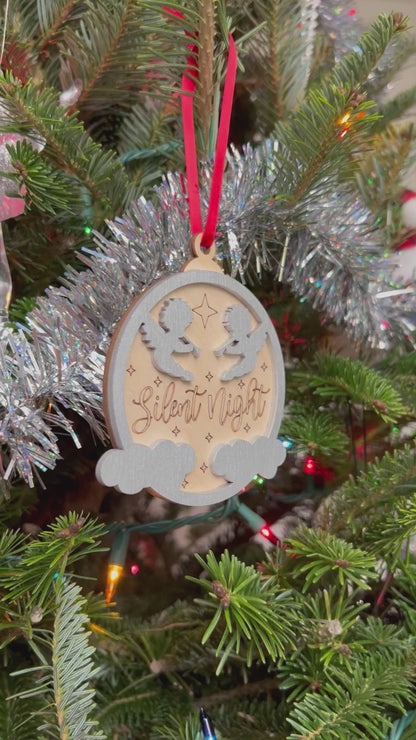 Silent Night 3D Ornament | Birch and Color | Laser Cut and Engraved | Personalized