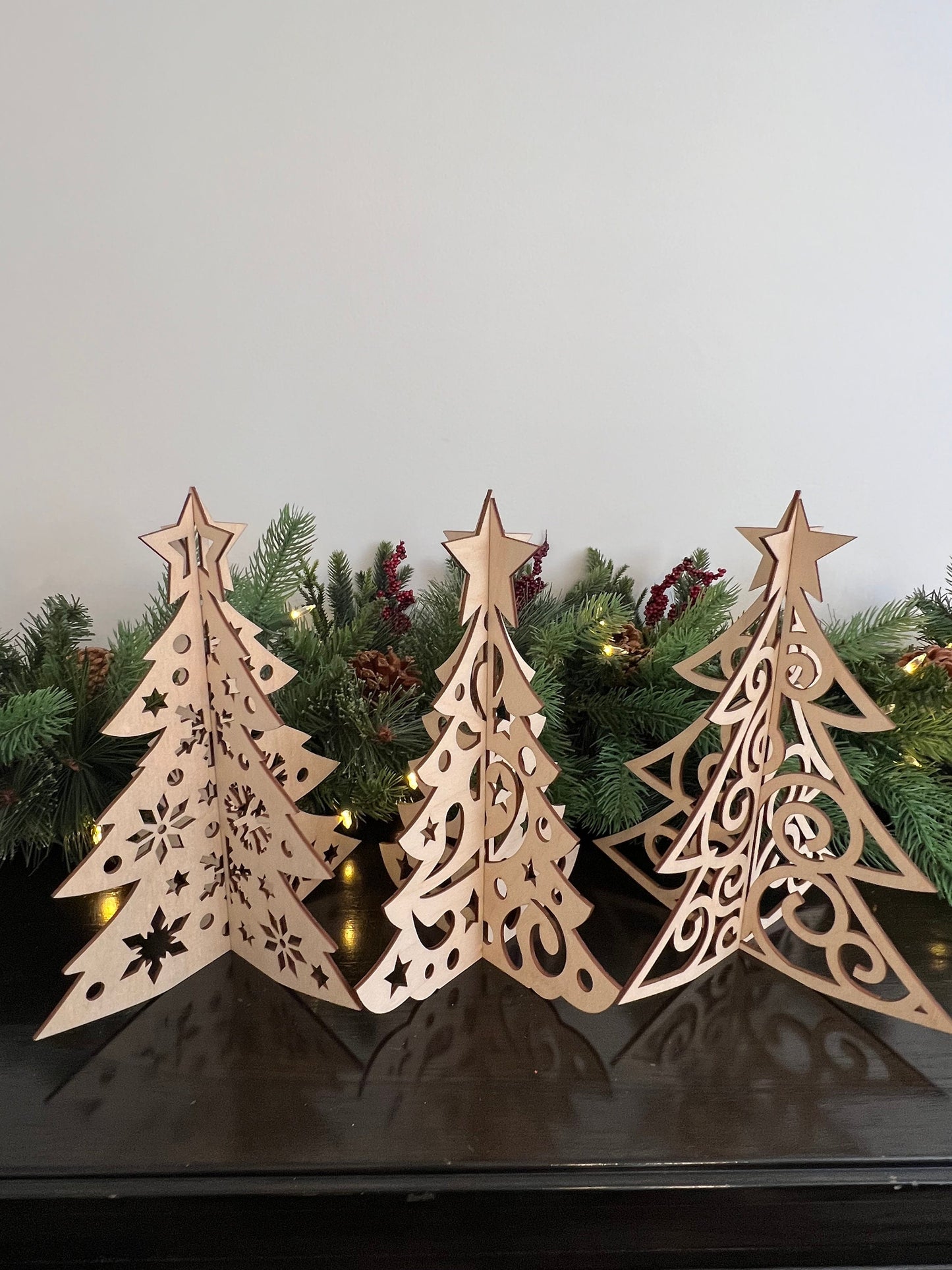 Laser Cut Wooden Christmas Tree | Star and Swirl