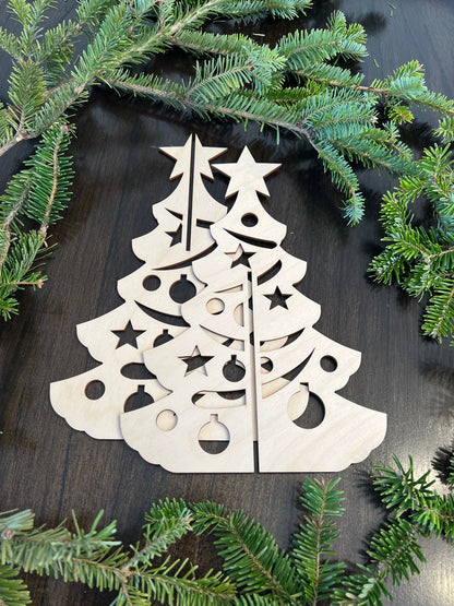 Laser Cut Wooden Christmas Tree | Star and Ornament