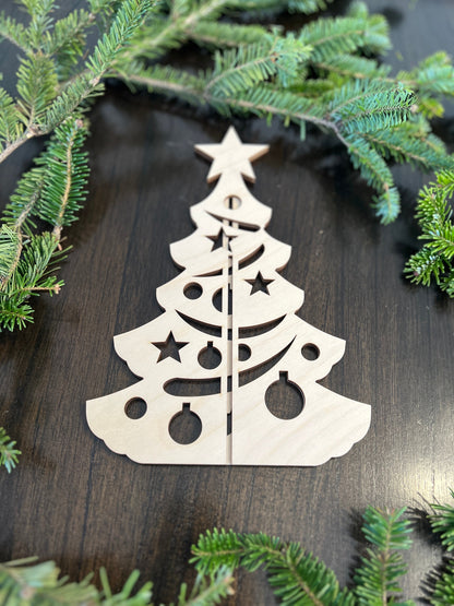 Laser Cut Wooden Christmas Tree | Star and Ornament