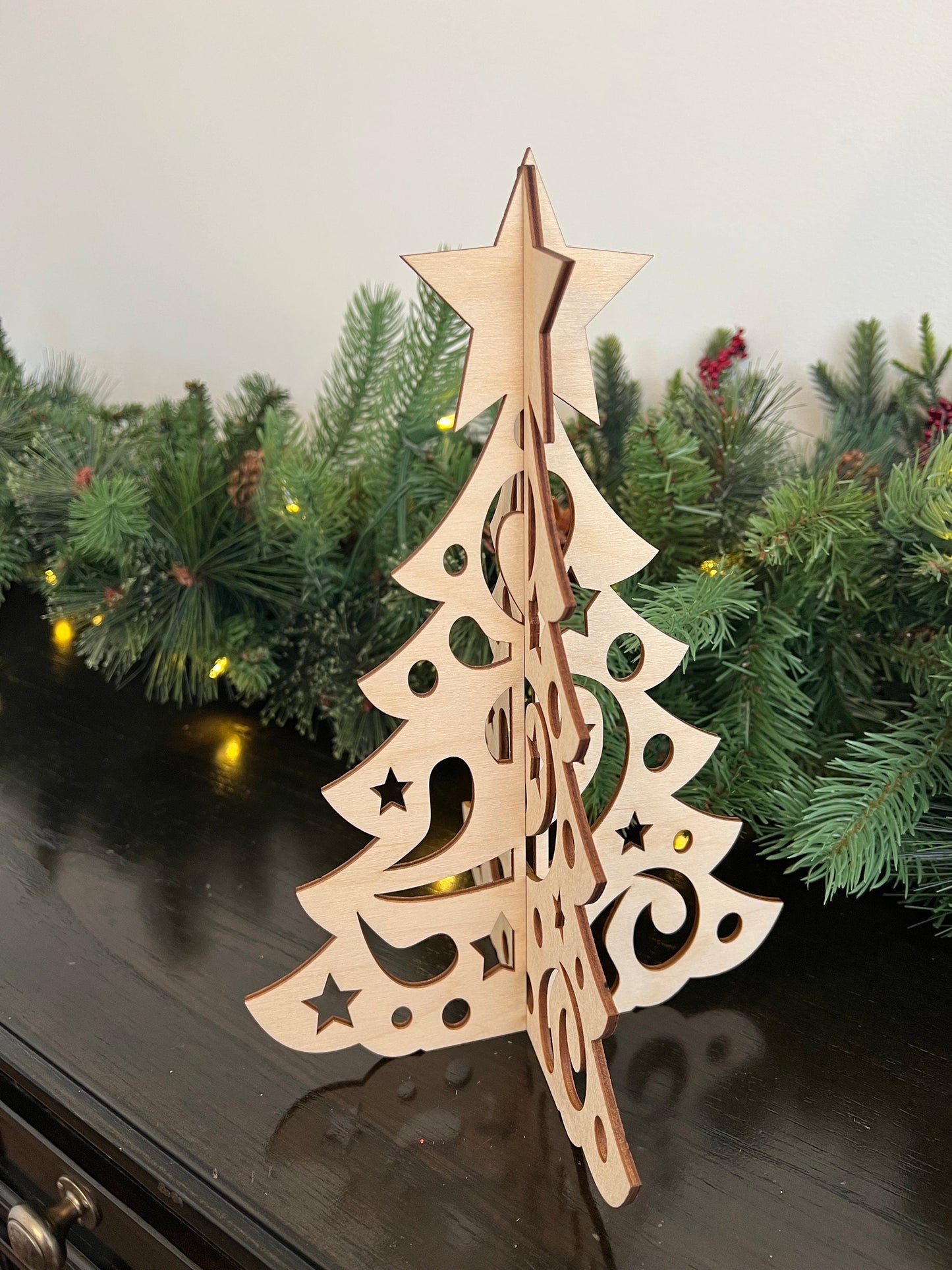 Laser Cut Wooden Christmas Tree | Star and Swirl