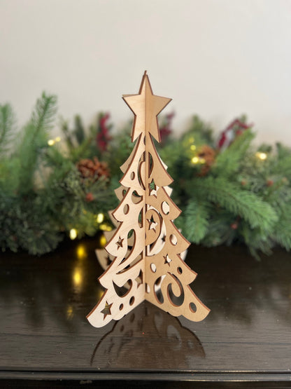 Laser Cut Wooden Christmas Tree | Star and Swirl